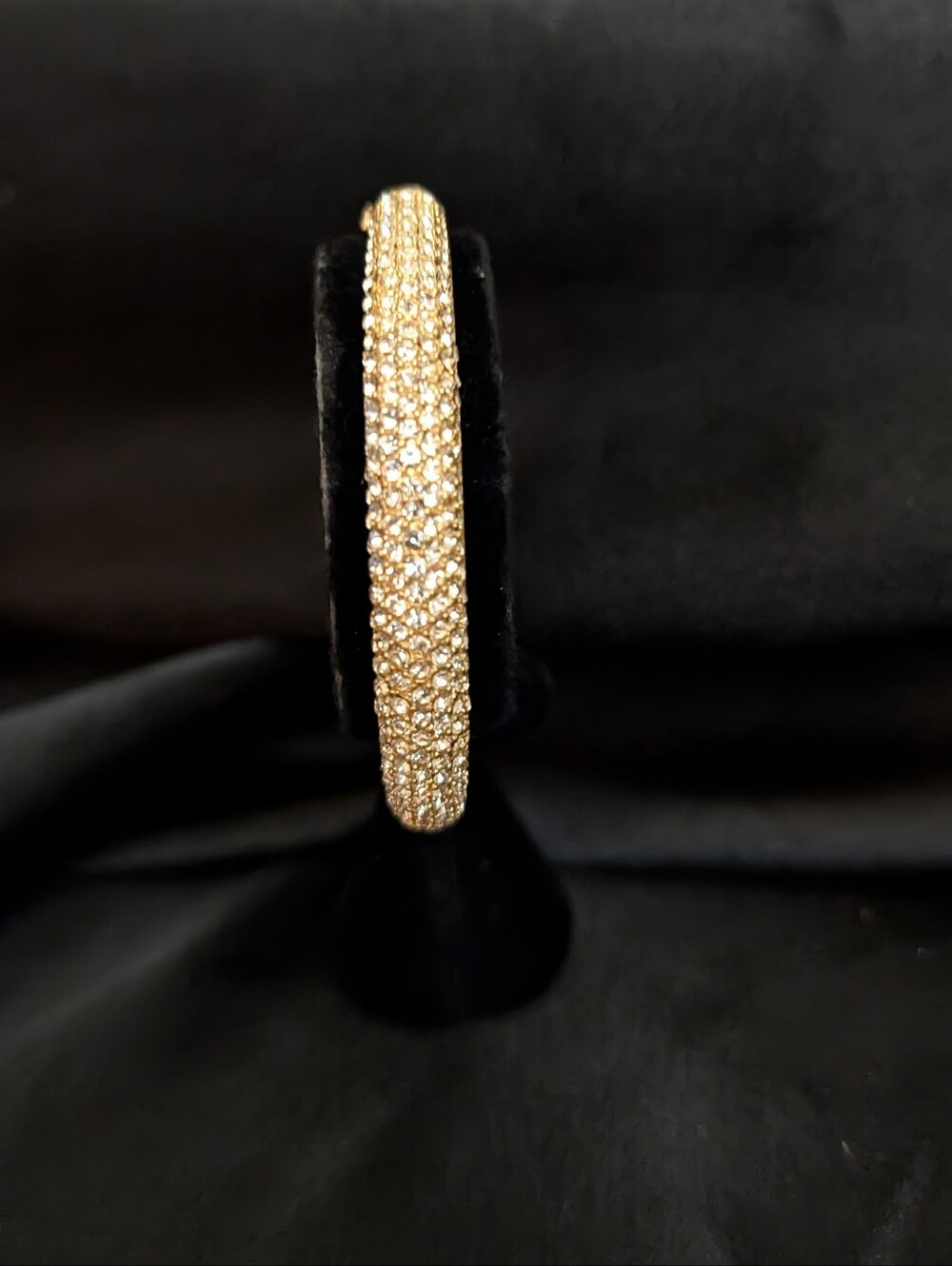 NWOT Christian Dior 80s Gold Plated Oval Hinged Pave Swarovski Crystals Bangle.